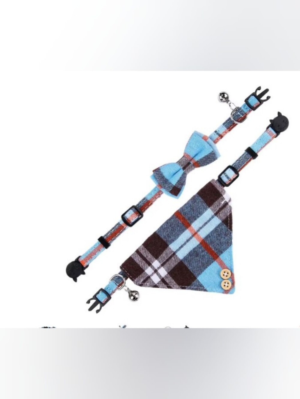 Cat/Kitten 😺 Collar Plaid Bandana with Bells and Bowtie, 2 Packs